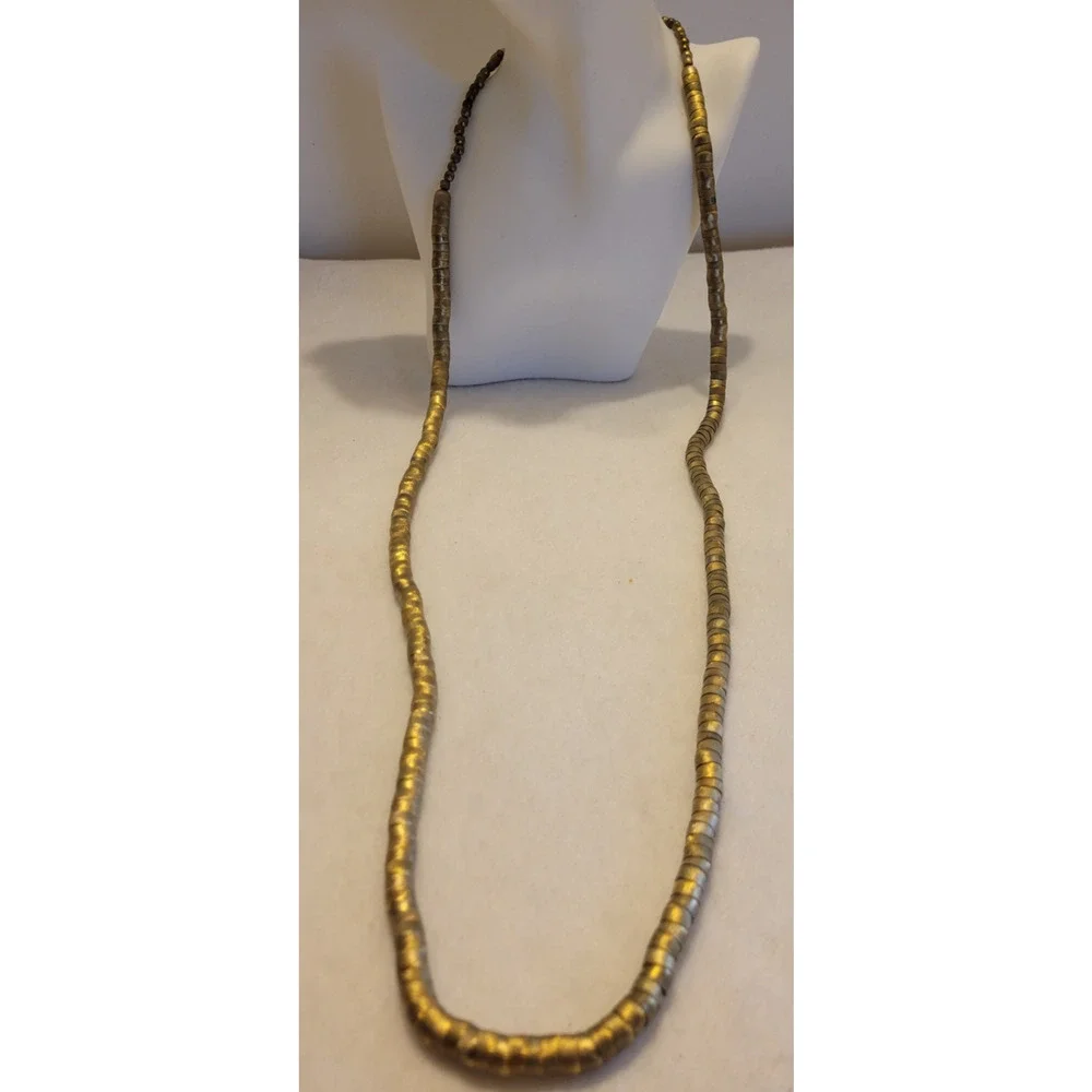Brass Bronze Necklace Serpentine Reticulated Tube Beaded Metal Fashion‎ Jewelry